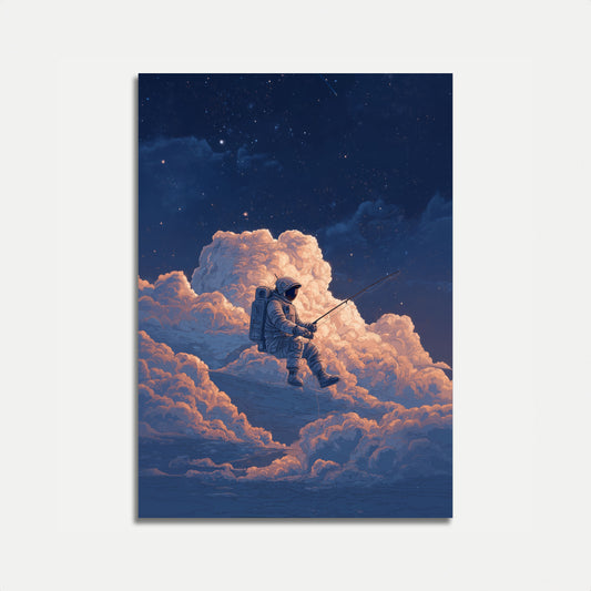 Starry Night Fishing Astronaut Poster