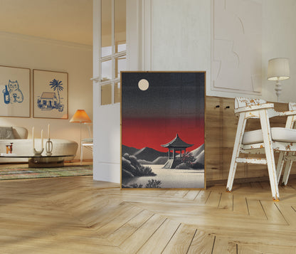 Pagoda Asiatica al Chiaro di Luna Poster