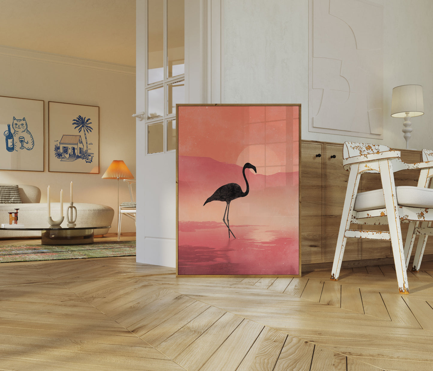 Flamingo Zonsondergang Silhouet Poster