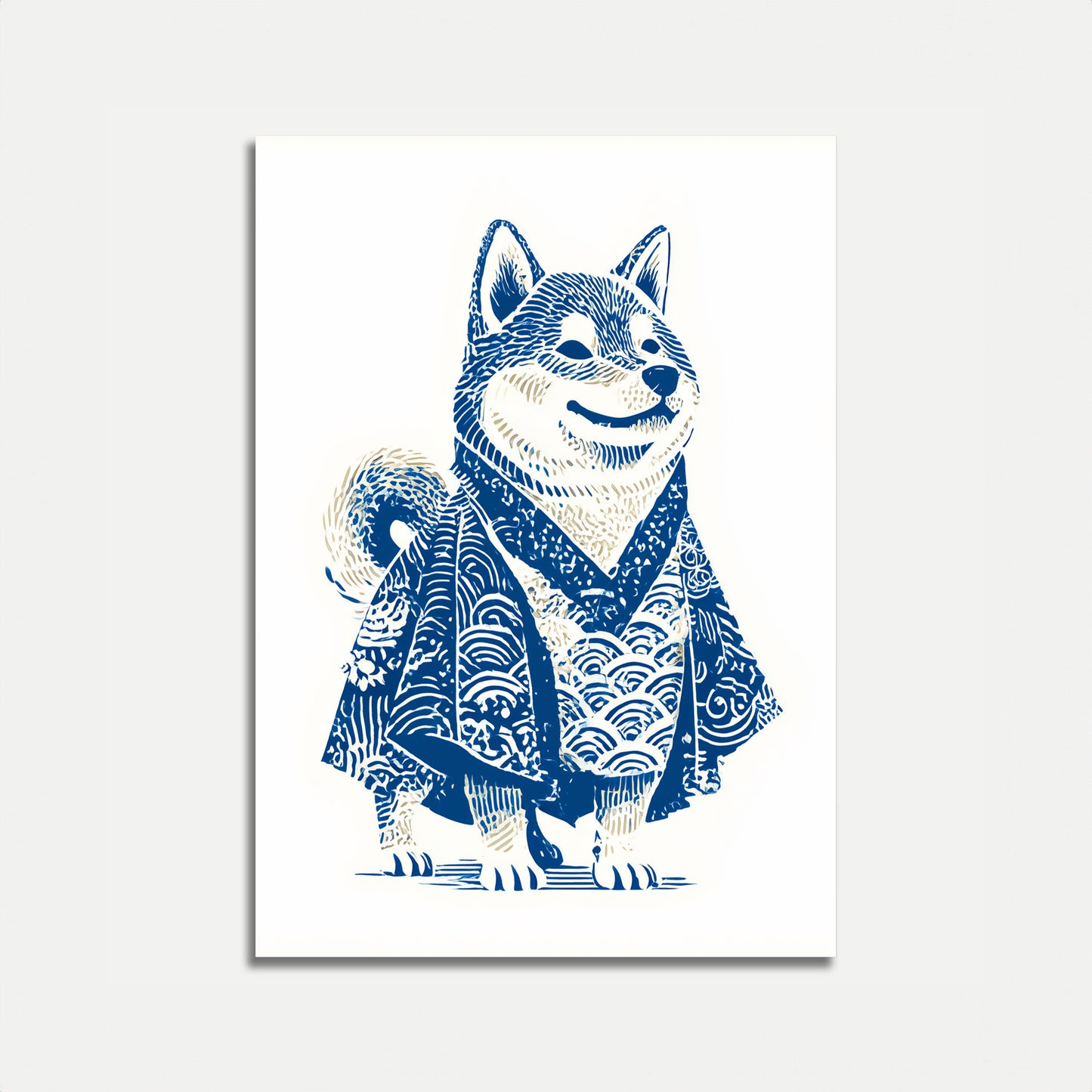 Póster de perro samurái en azul