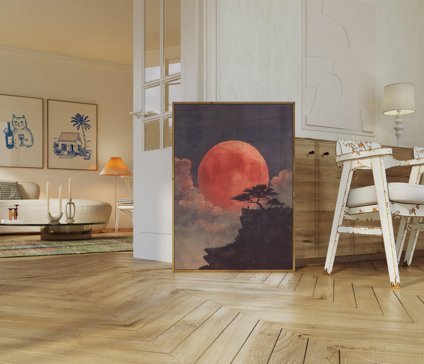 Poster dell'Albero Solitario e della Luna Gigante