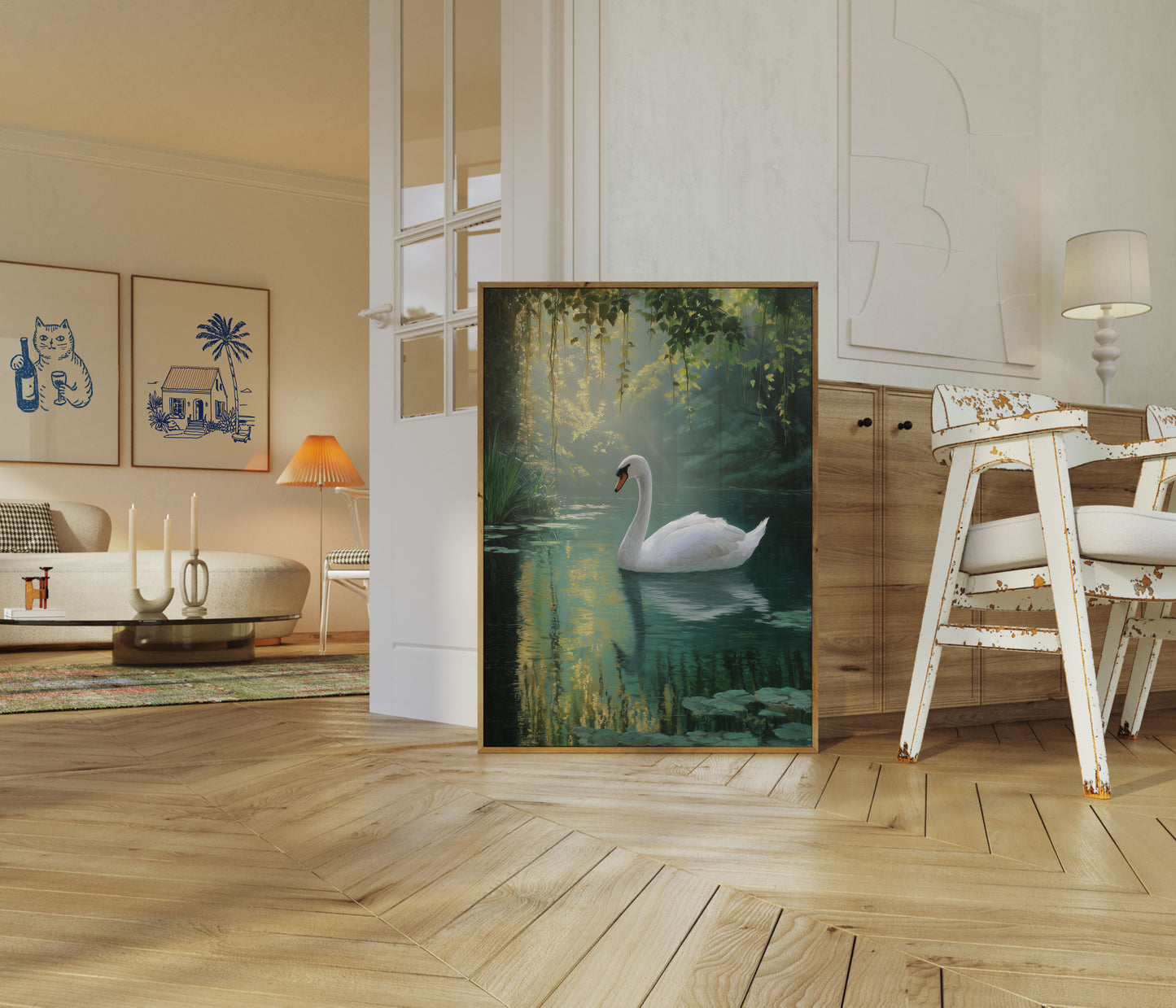 Póster del lago de los cisnes sereno