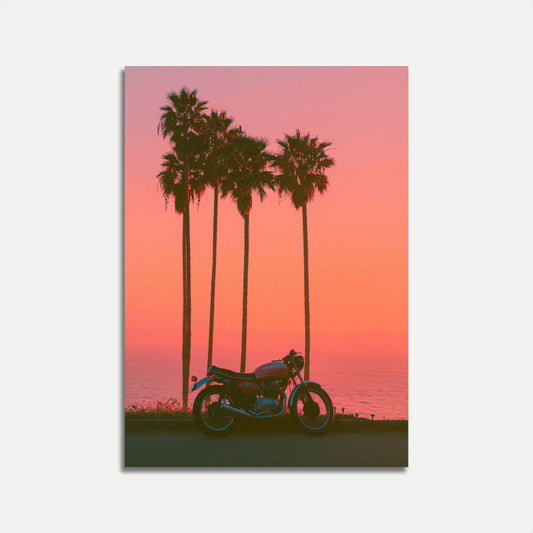Vintage motorcykel solnedgangs plakat