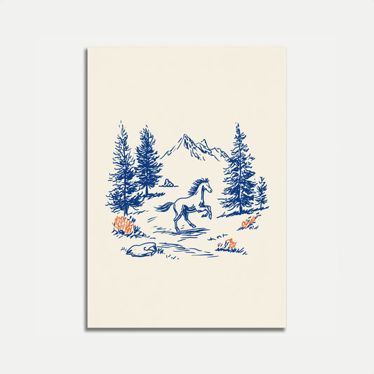 Mountain Horse Alpine Forest Plakat