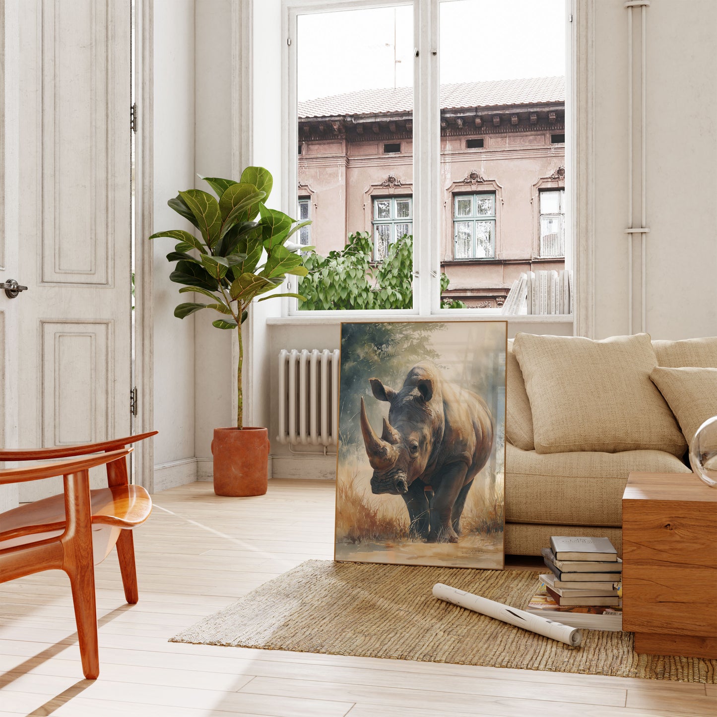 Póster de vida silvestre del majestuoso rinoceronte