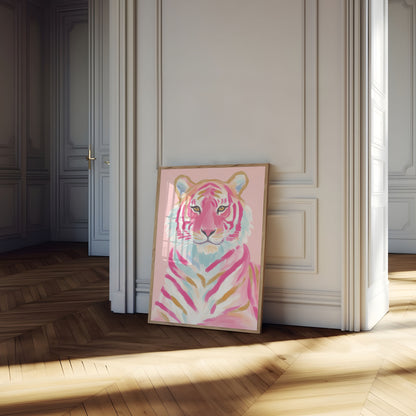 Póster de Arte de Tigre Rosa Pastel