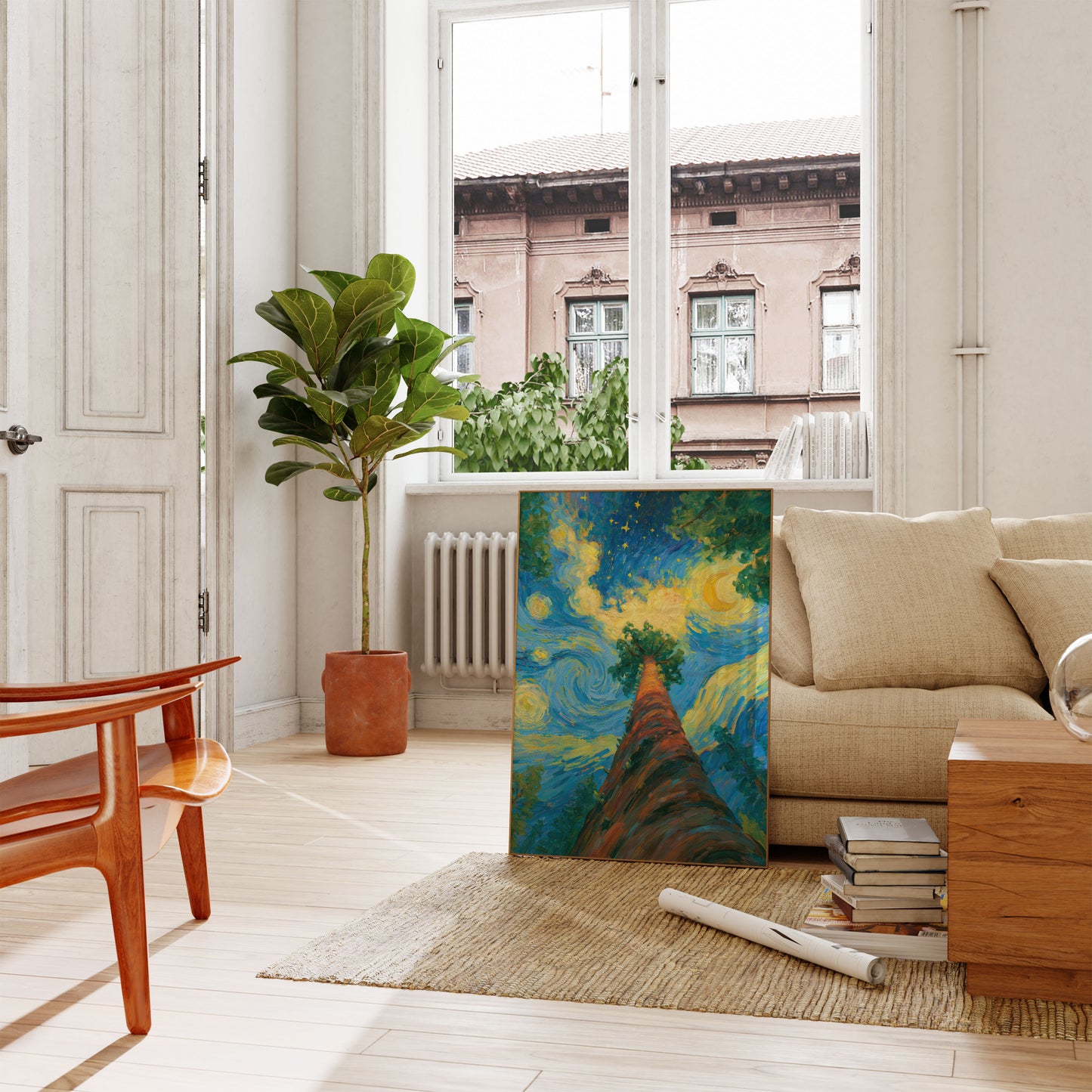 Starry Night Tree Reaching Sky Poster