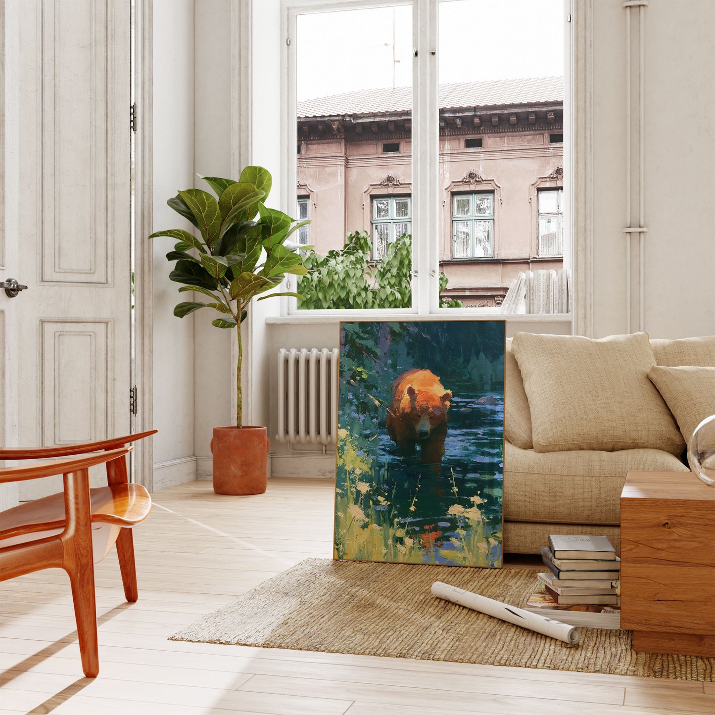 Bear in Wildflower Stream Poster