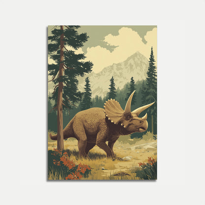 Póster del triceratops de montaña prehistórico