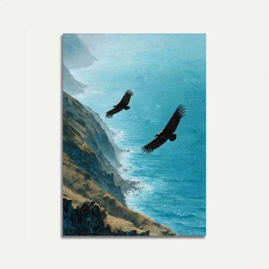 Adelaars die boven kustrotsen zweven Poster