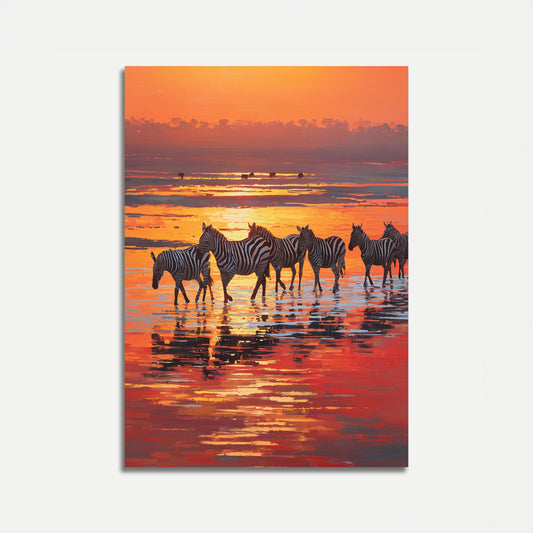Plakat Zebry o Złotym Zachodzie Słońca