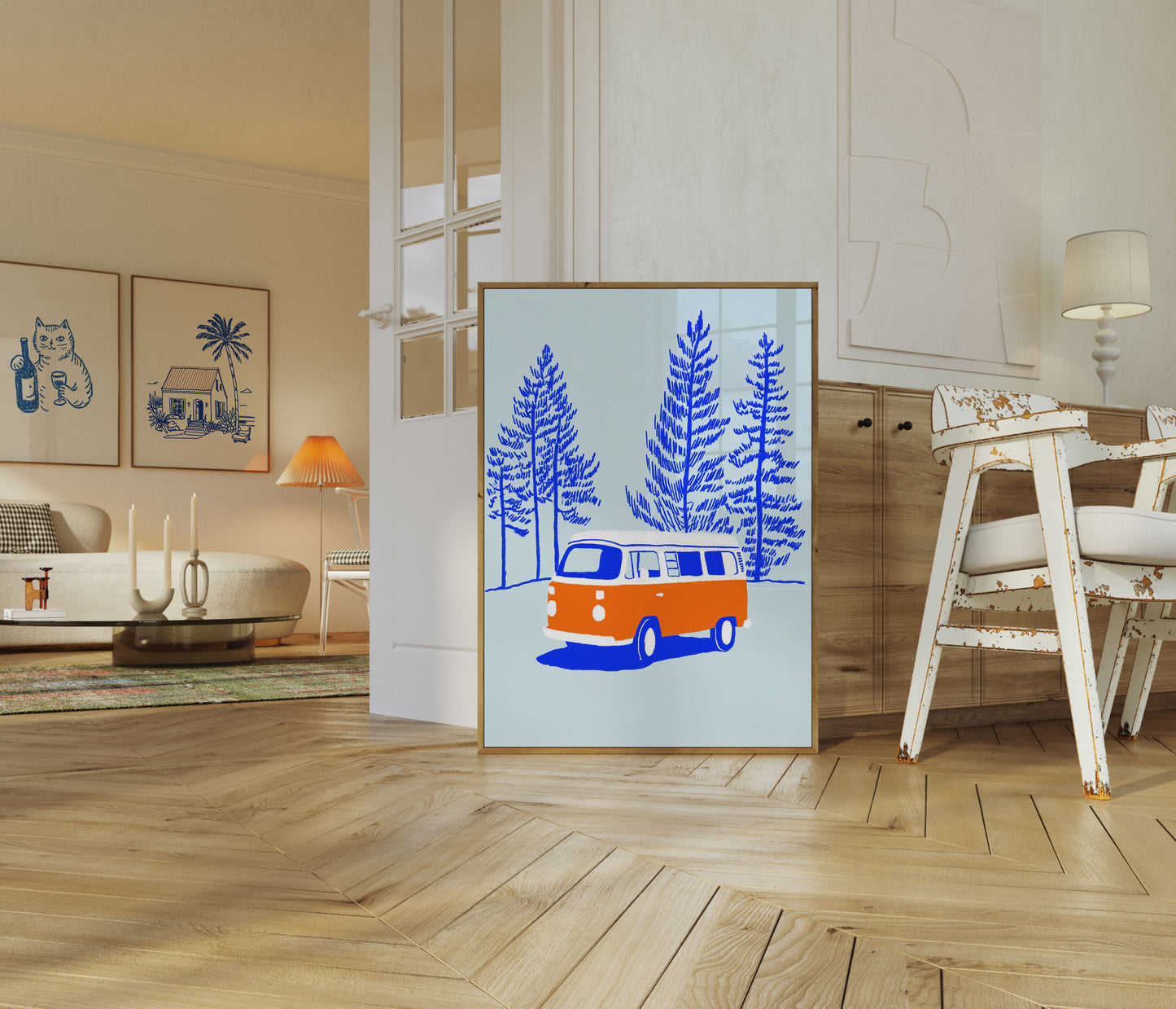 Vintage Van in Blue Forest Poster