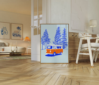 Vintage Van in Blue Forest Poster