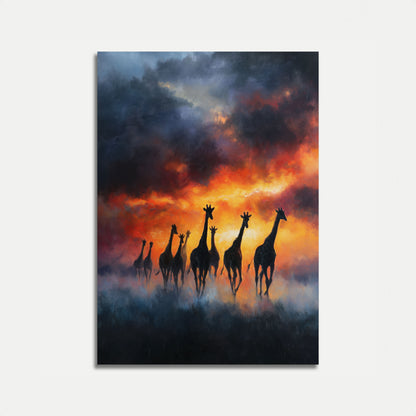 Girafas em Fogo do Pôr do Sol Pôster