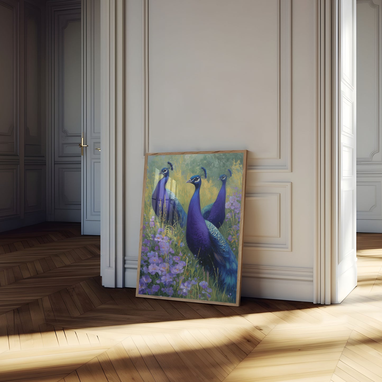Elegante påfugle i blomst plakat