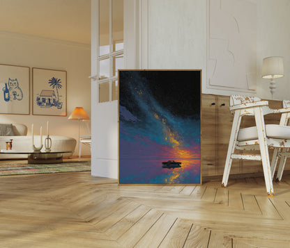 Vintage bil under stjernehimmel plakat