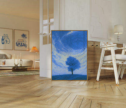 Solitary Tree Under Starry Sky Poster