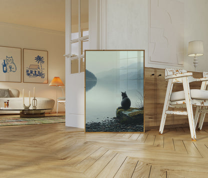 Svart Katt Lakeside Kontemplation Affisch