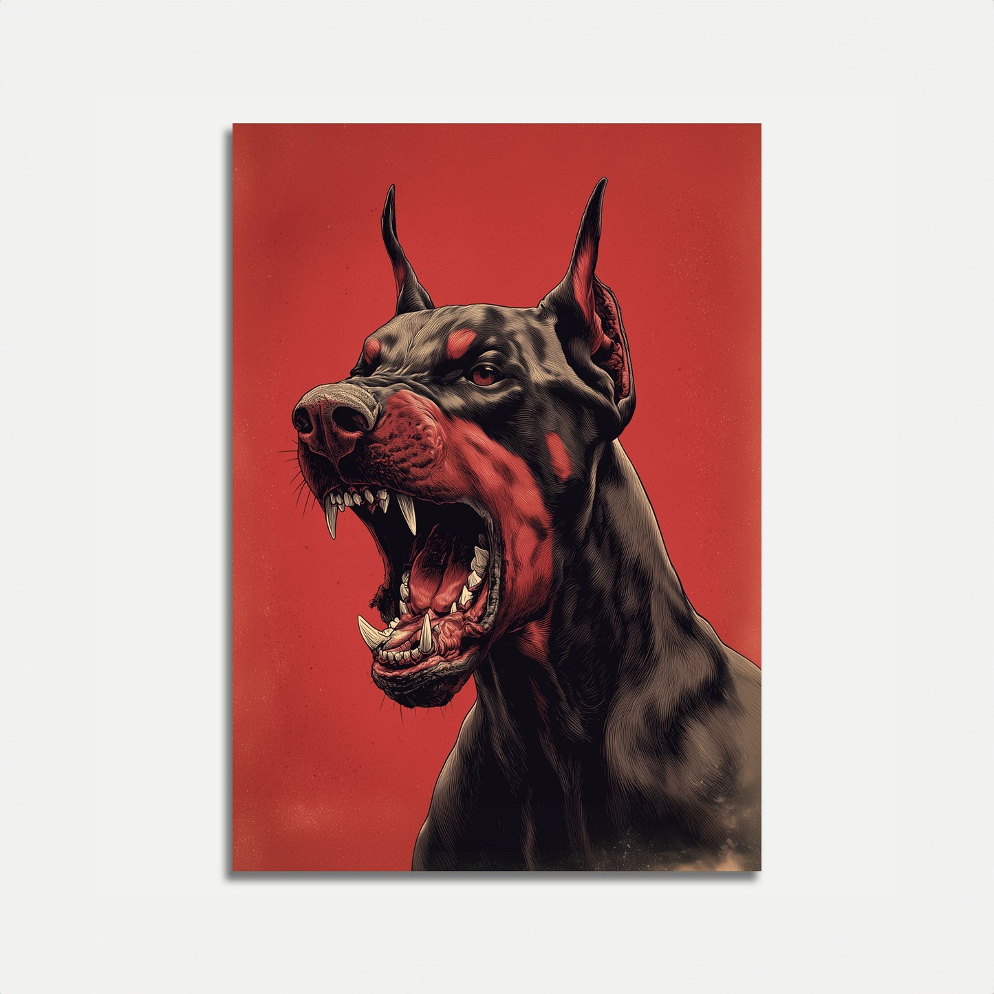 Affiche d'alerte rouge Doberman féroce