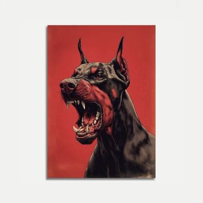 Affiche d'alerte rouge Doberman féroce