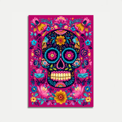 Colorful Floral Skull Art Poster