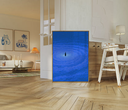 Solitary Figure in Blue Swirl Poster