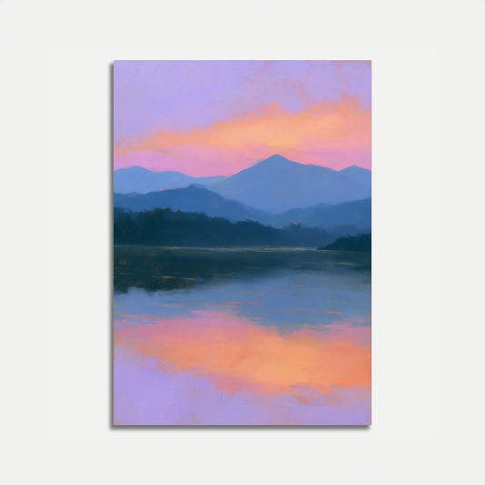 Póster de reflejo de atardecer en lago de montaña