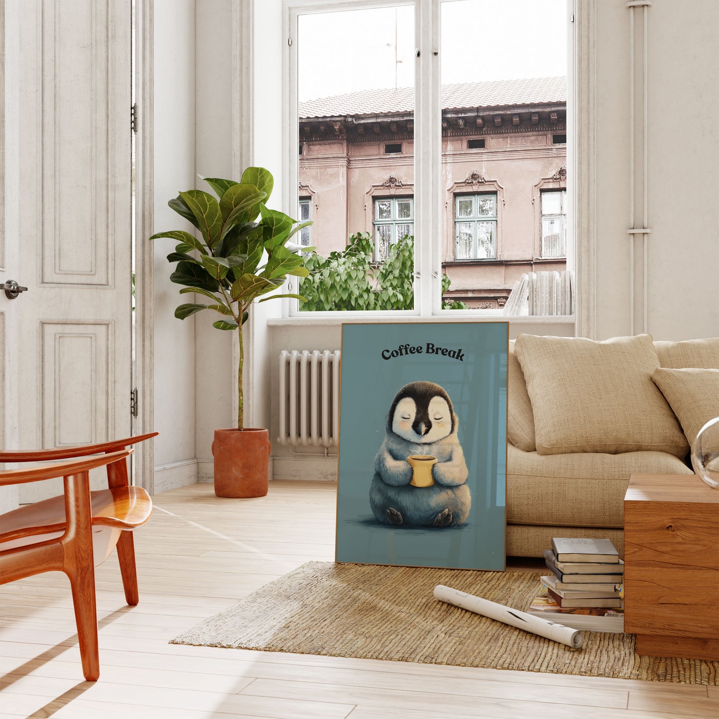 Sleepy Penguin Coffee Break Poster