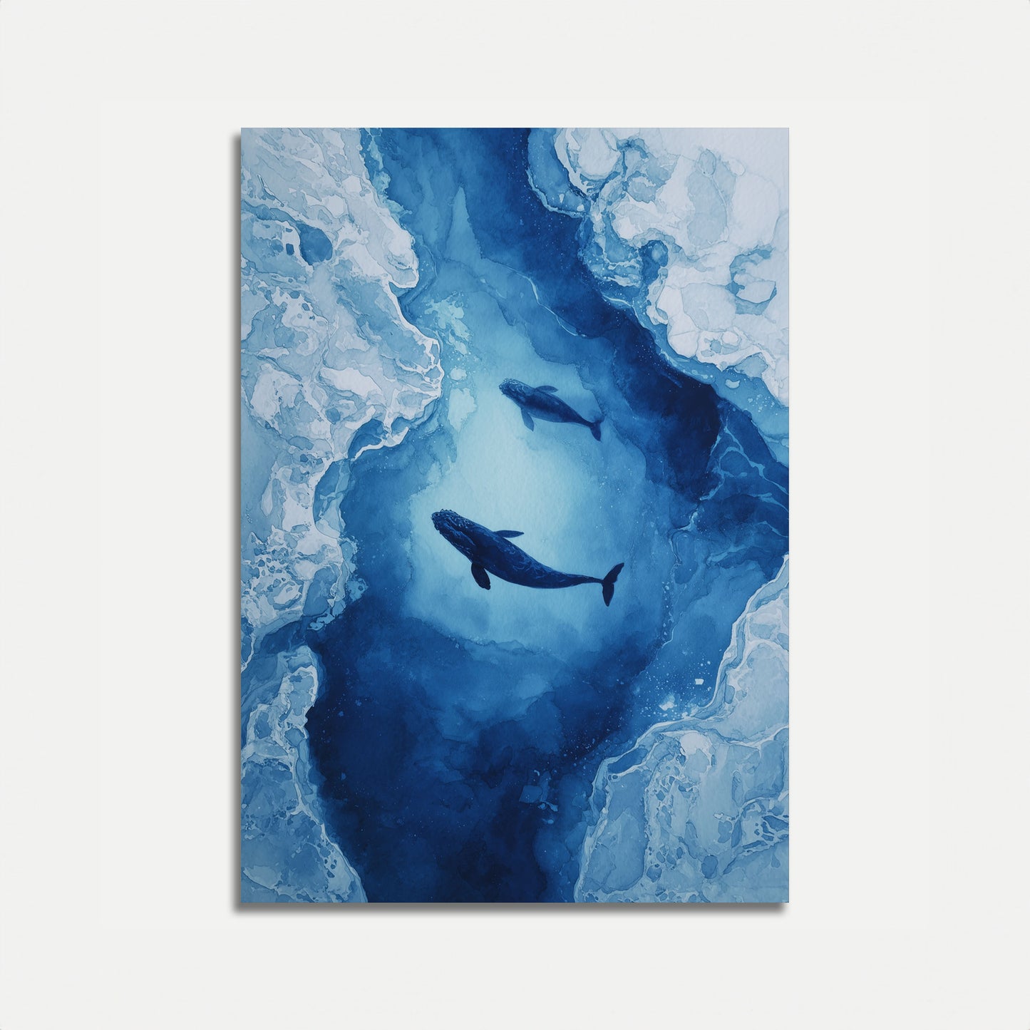 Whales Swimming Through Ice Poster