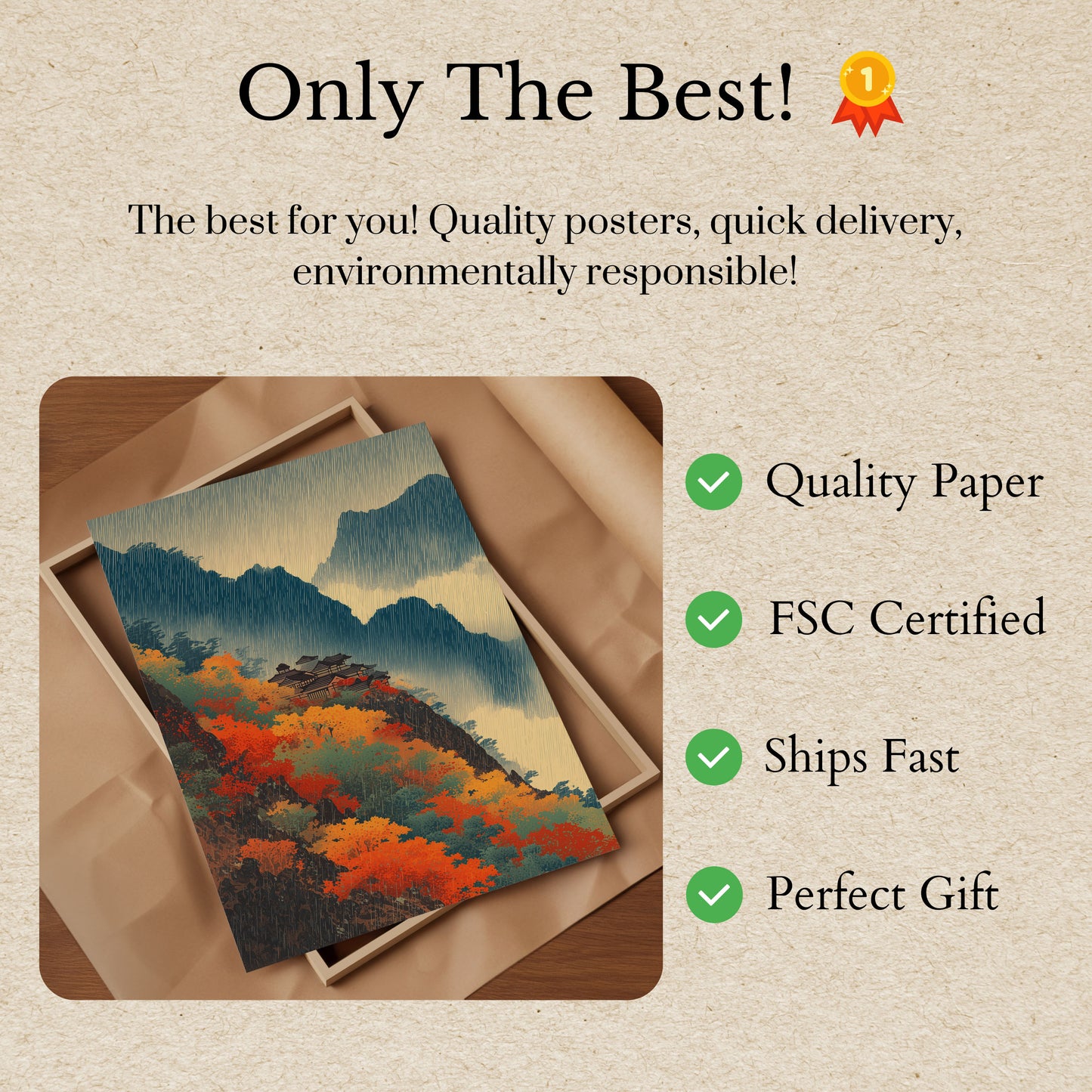 Asian Temple Mountain Rain Poster