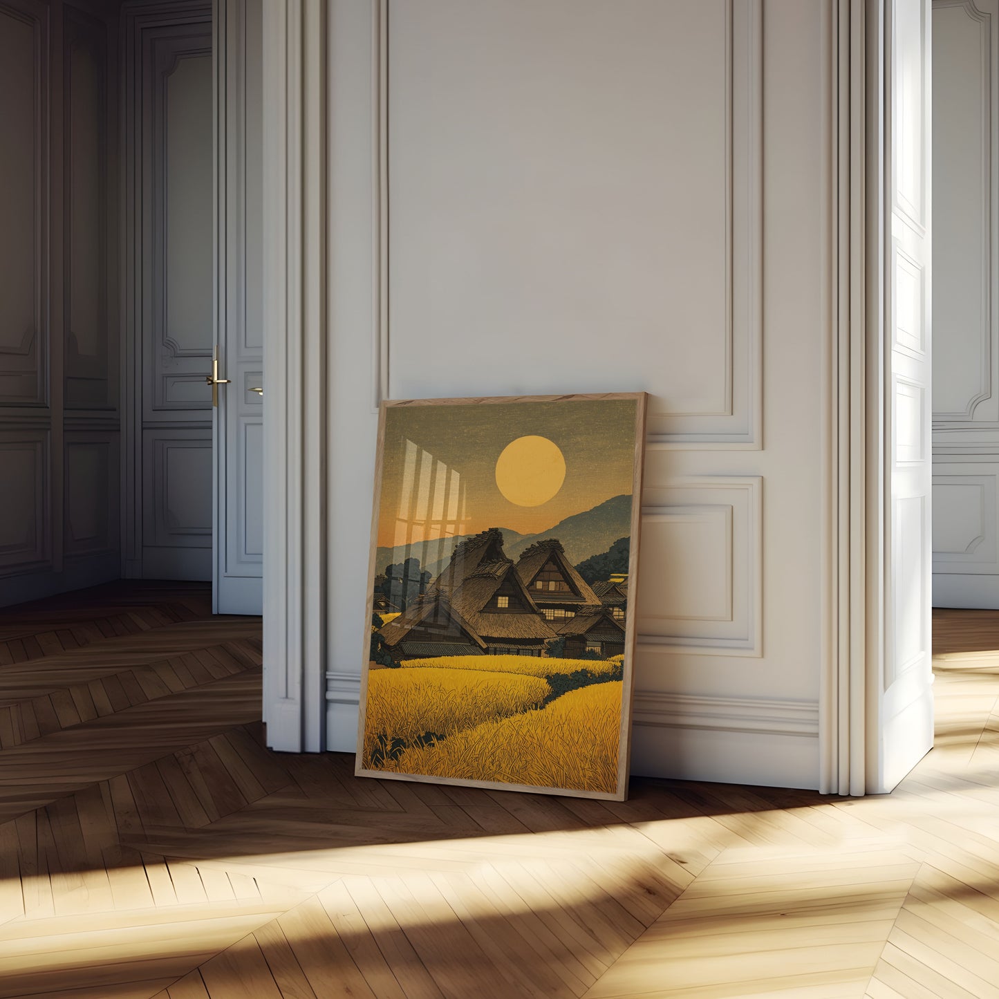 Traditional Japanese Village Sunset Poster