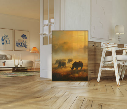Neushoorns in Gouden Savanne Poster