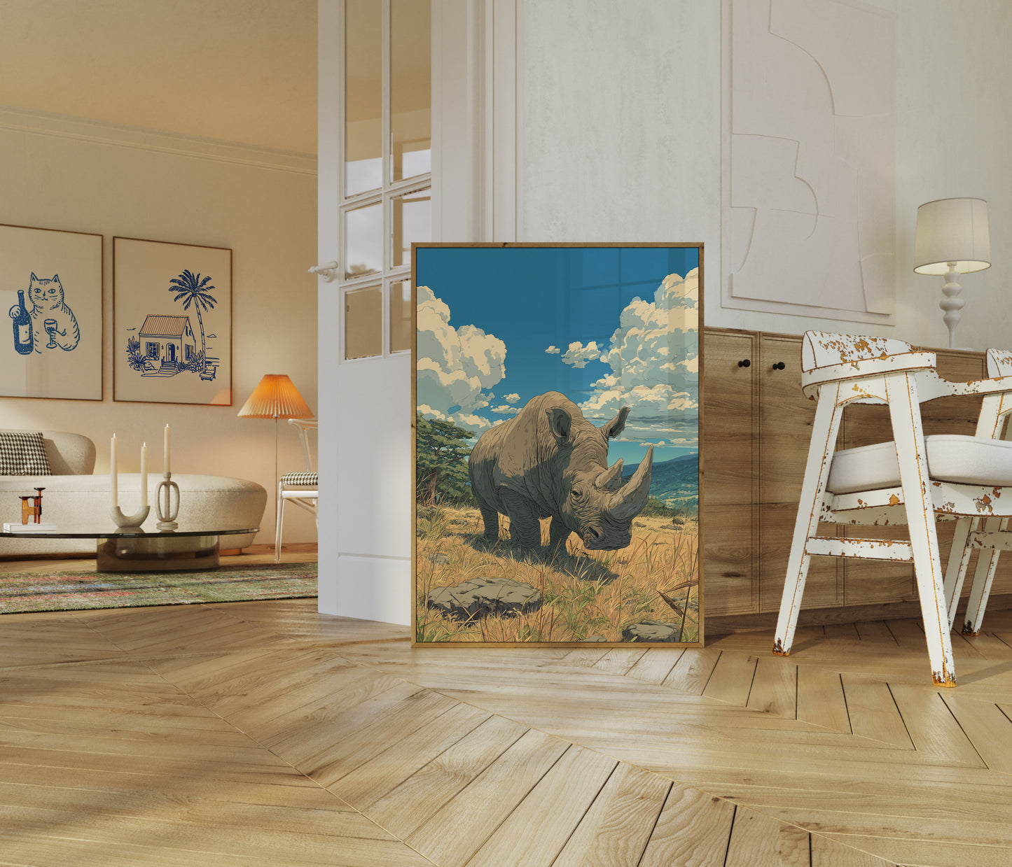 Majestic Rhino Savanna Poster
