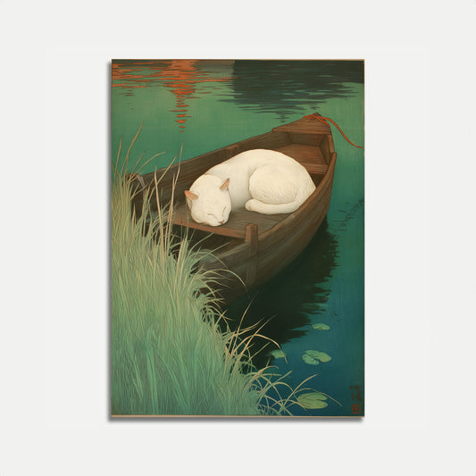 Sleeping White Cat by Water Poster