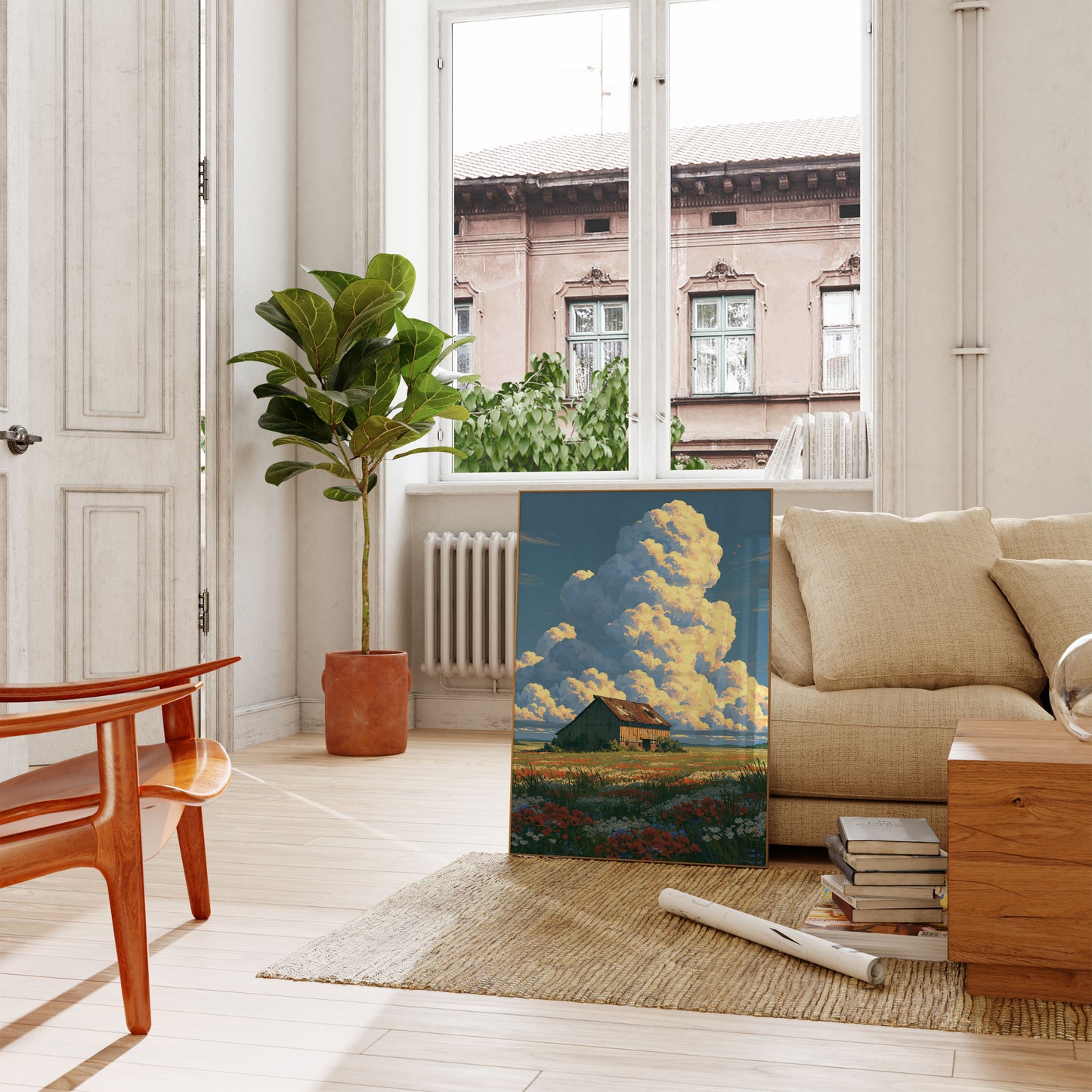 Rustikales Bauernhaus Wildblumenfeld Poster