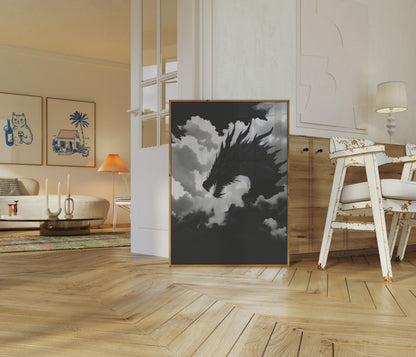 Stormy Dragon Silhouette Poster