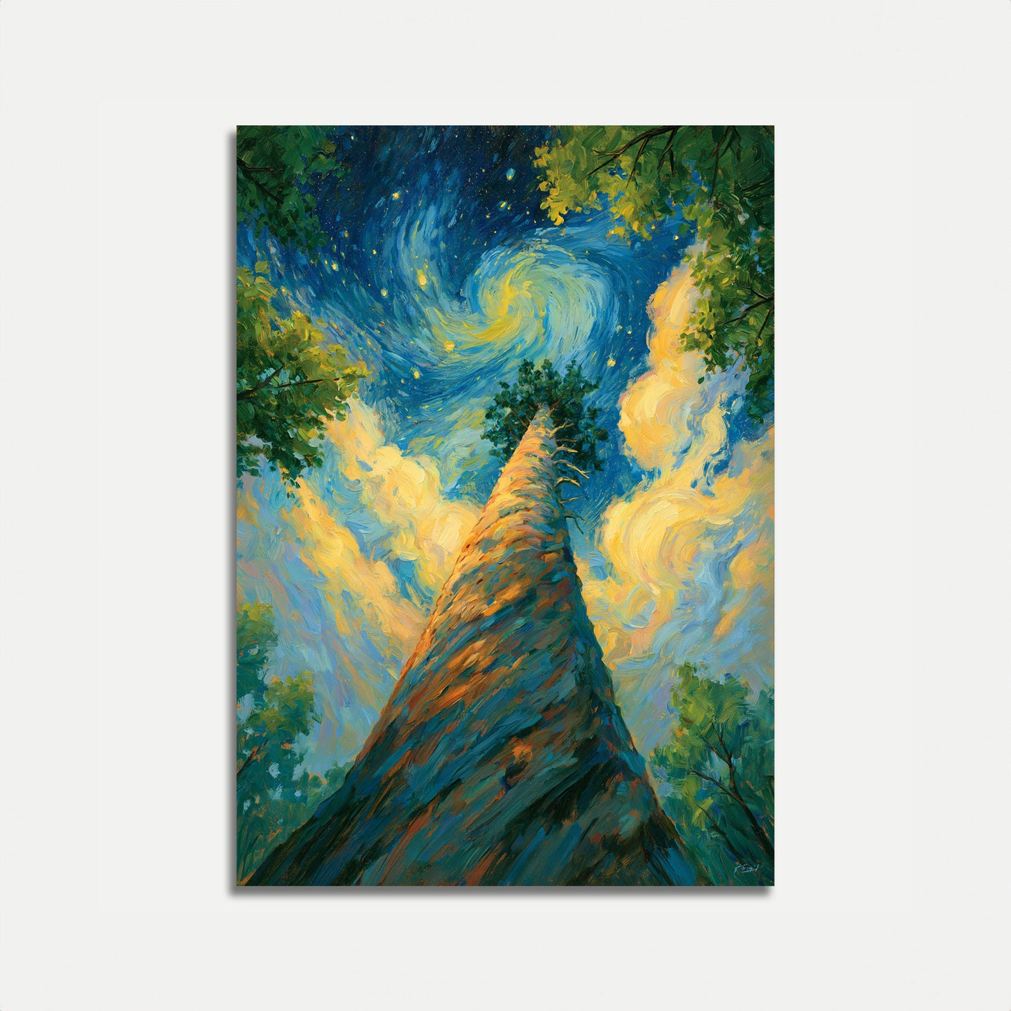 Póster Majestuoso Árbol Bajo Cielo Estrellado