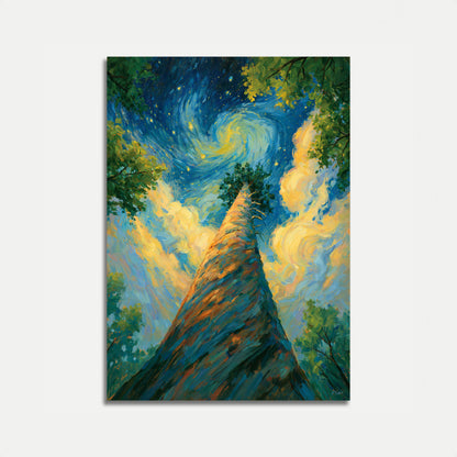 Póster Majestuoso Árbol Bajo Cielo Estrellado