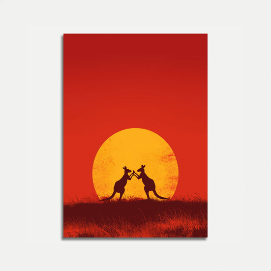Boxing Kangaroos Sunset Poster