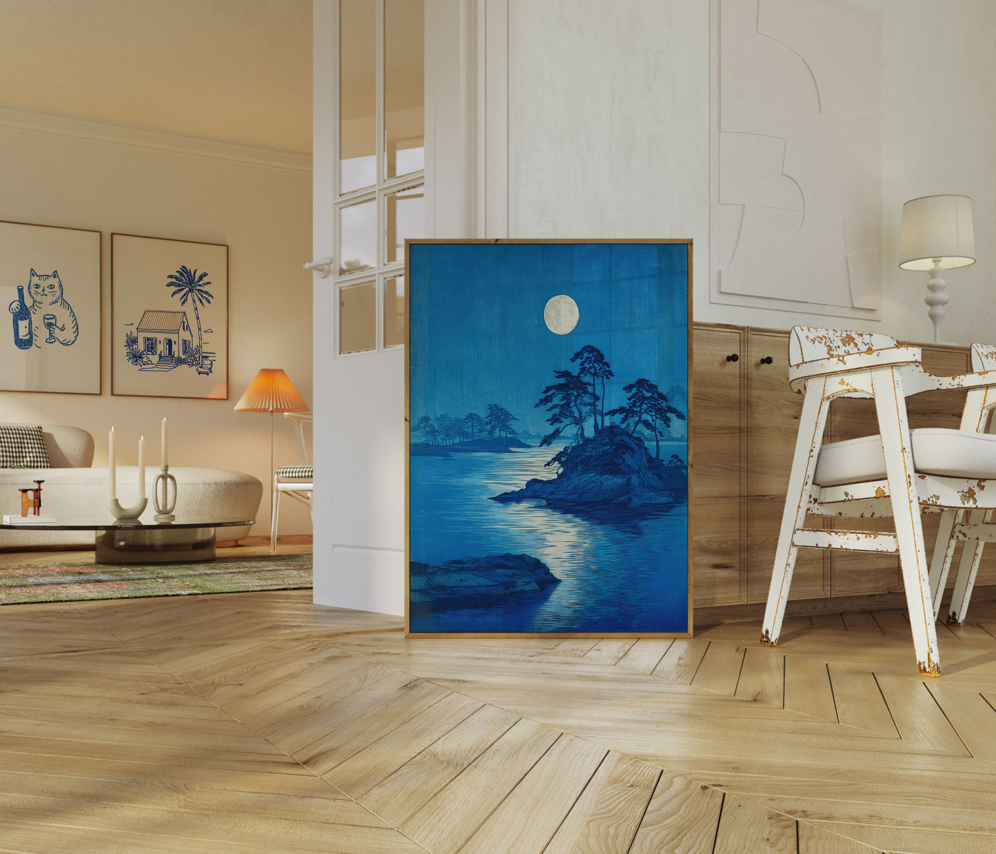 Moonlit Pine Trees by Water Poster