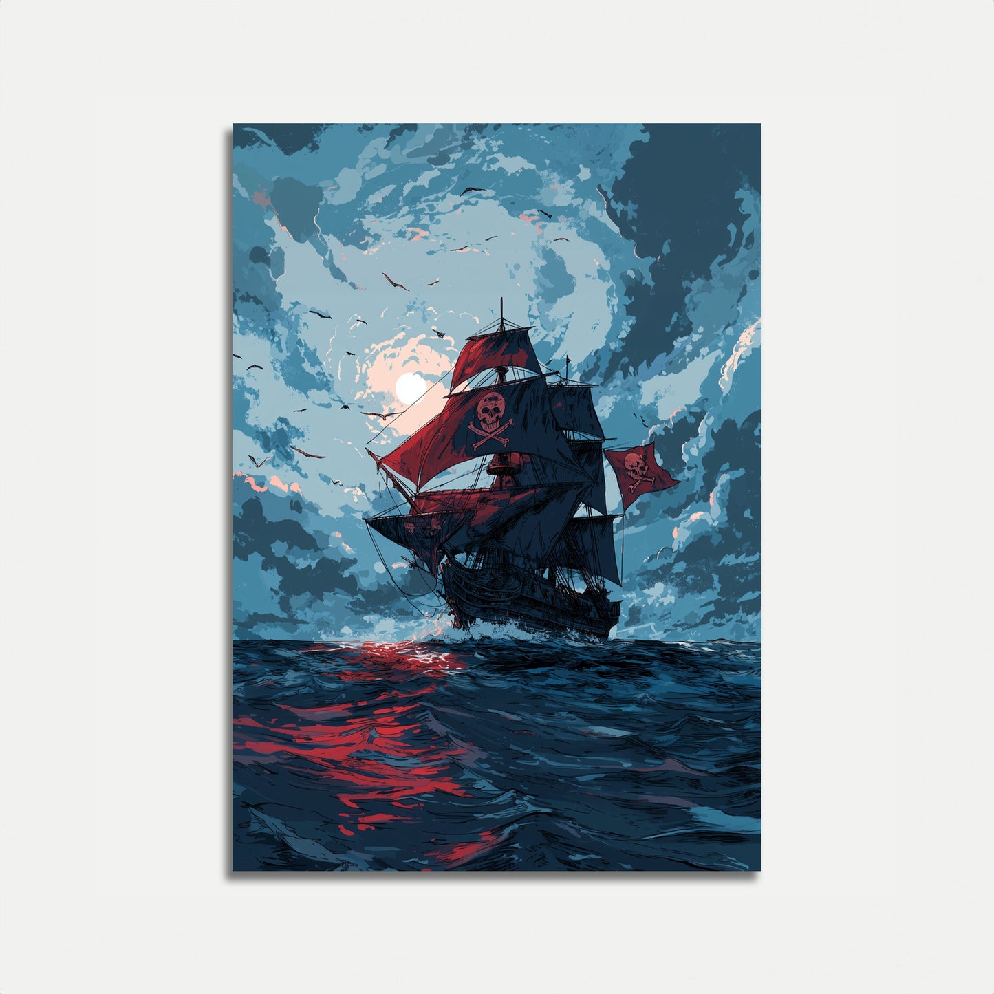 Crimson Skull Pirate Ship Poster