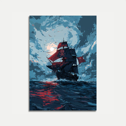Crimson Skull Pirate Ship Poster