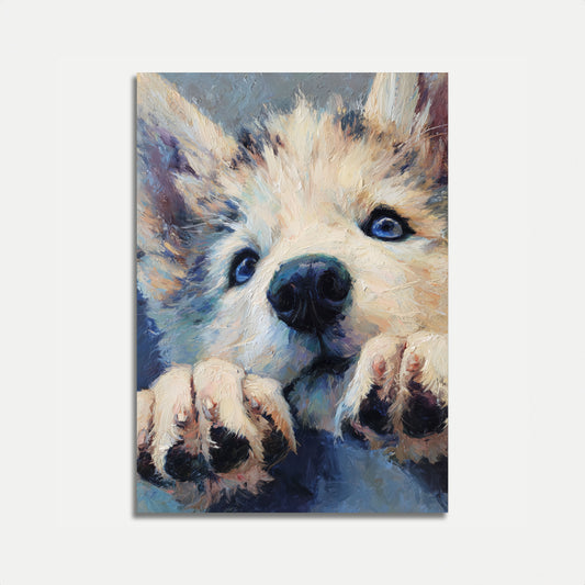 Affiche Gros Plan de Chiot Blanc Adorable