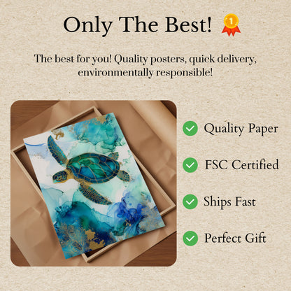 Ocean Turtle Watercolor Art Poster