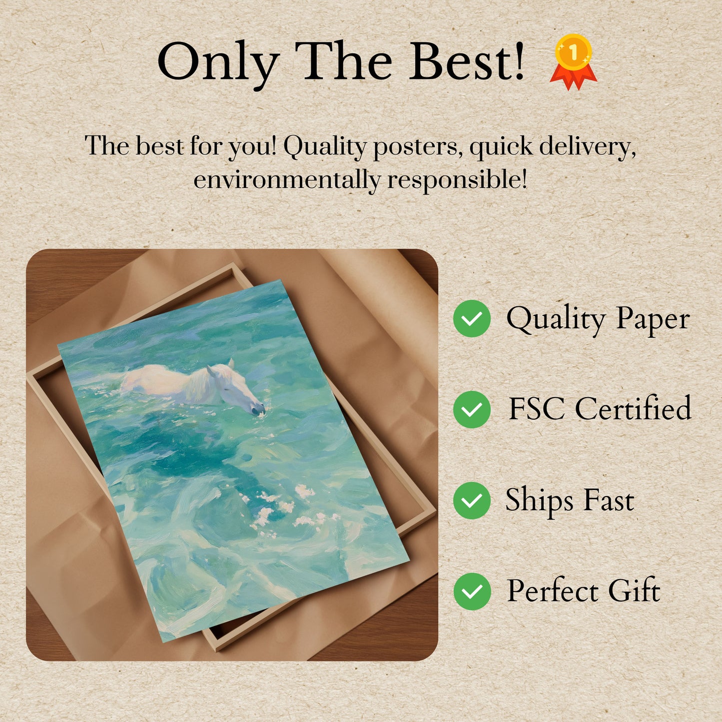 White Horse Swimming in Ocean Poster