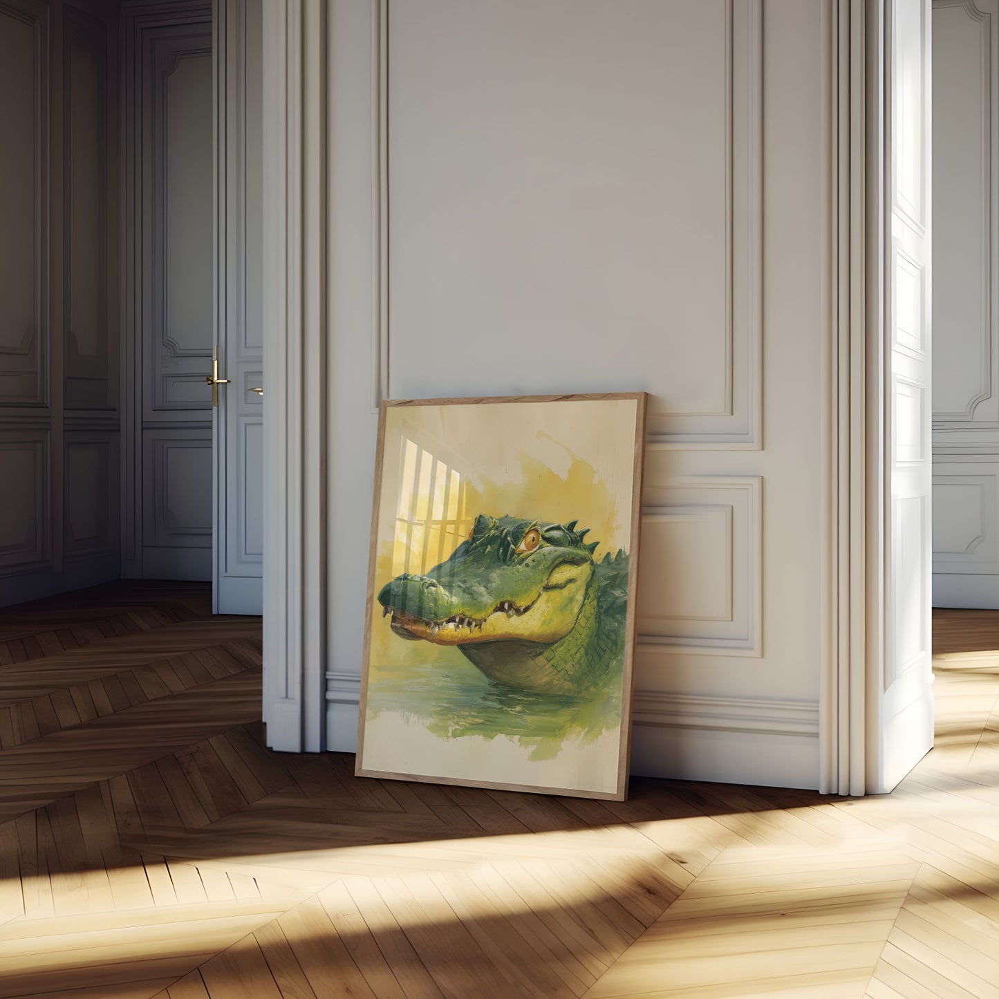 Póster de acuarela de cocodrilo feroz