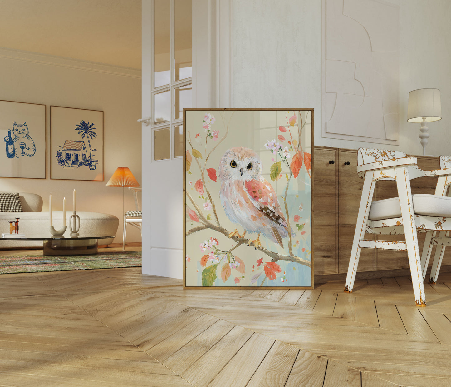 Soft Pastel Owl in Bloom Poster