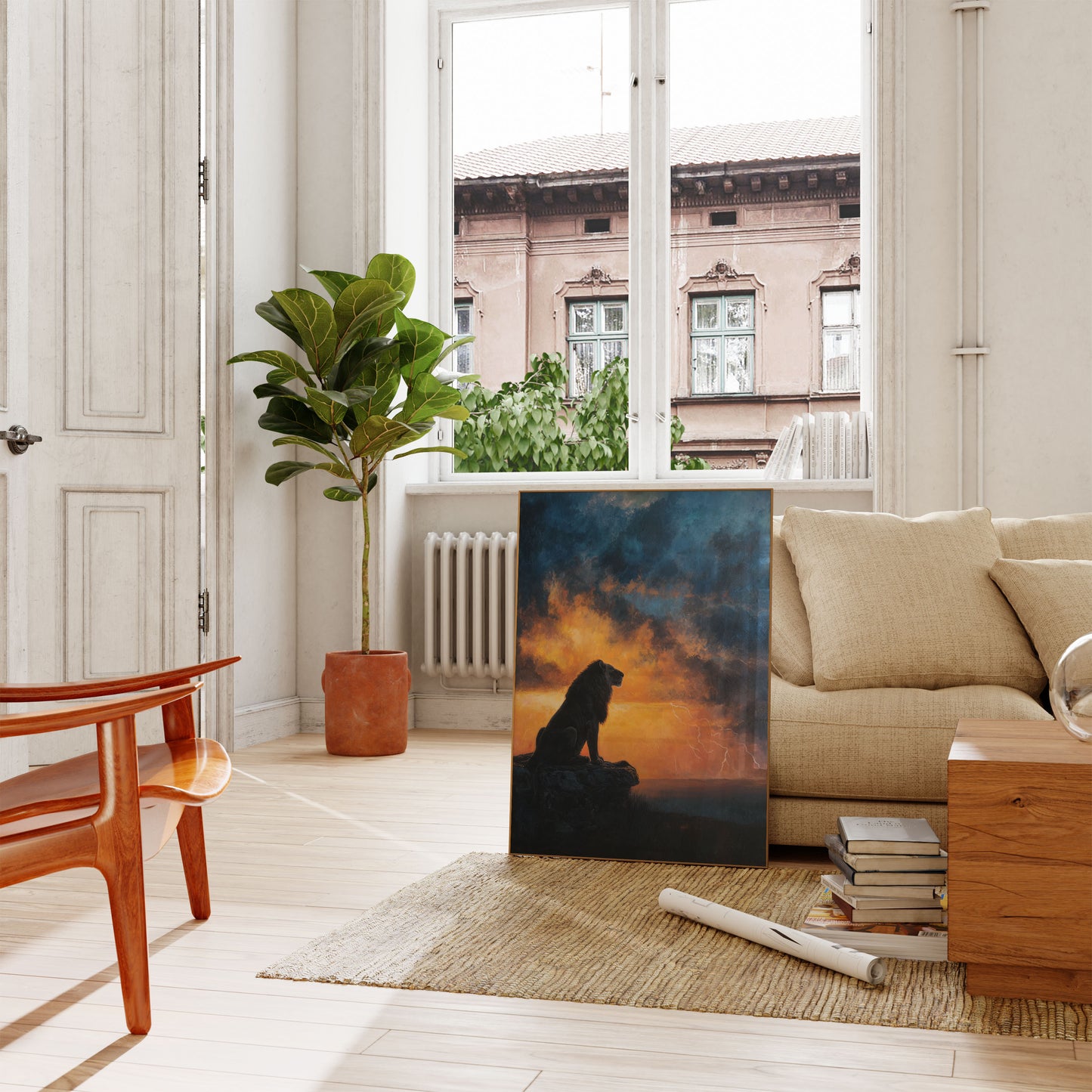 Lion Watching the Storm Poster