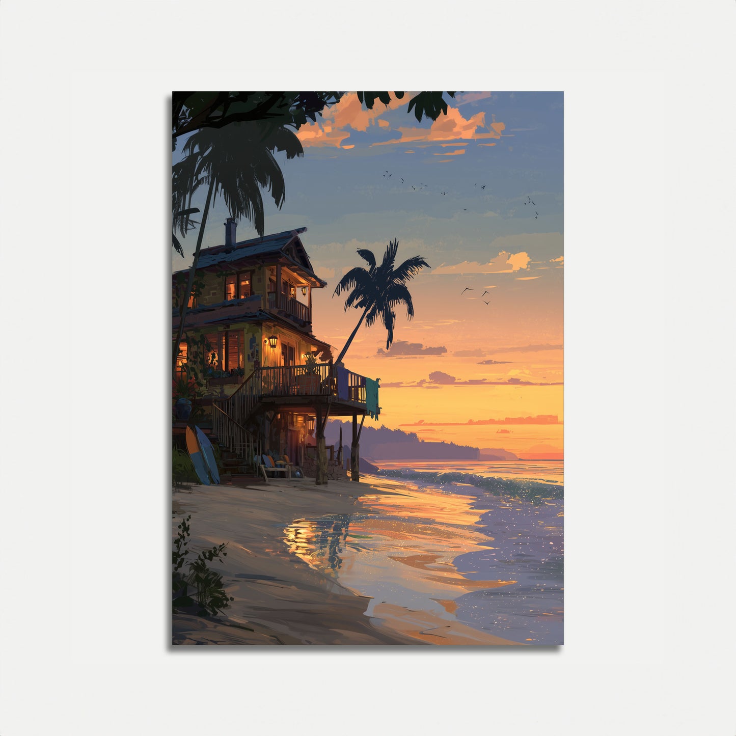 Poster de la Maison de la Plage au Coucher du Soleil