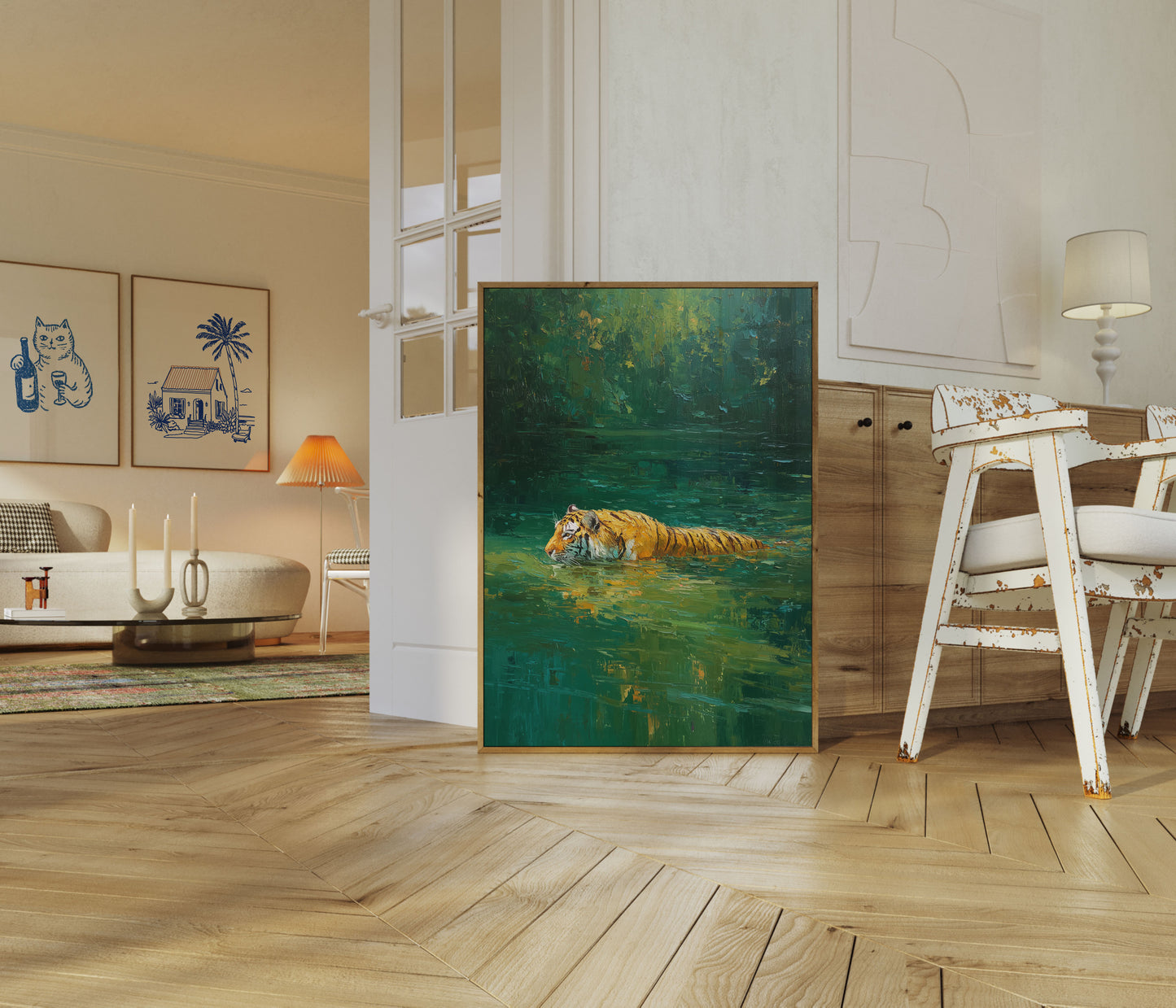 Tiger Swimming in Water Poster